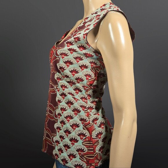 Vintage 90s Y2K Boho Print Sleeveless Mesh Top With Glitter Size L  Brown - Picture 5 of 7